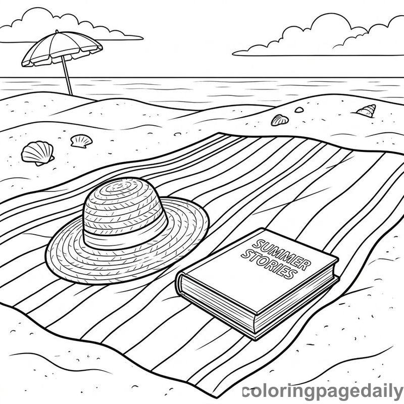 Relaxing Summer Beach Setup - Daily printable coloring page in Summer Vacation category
