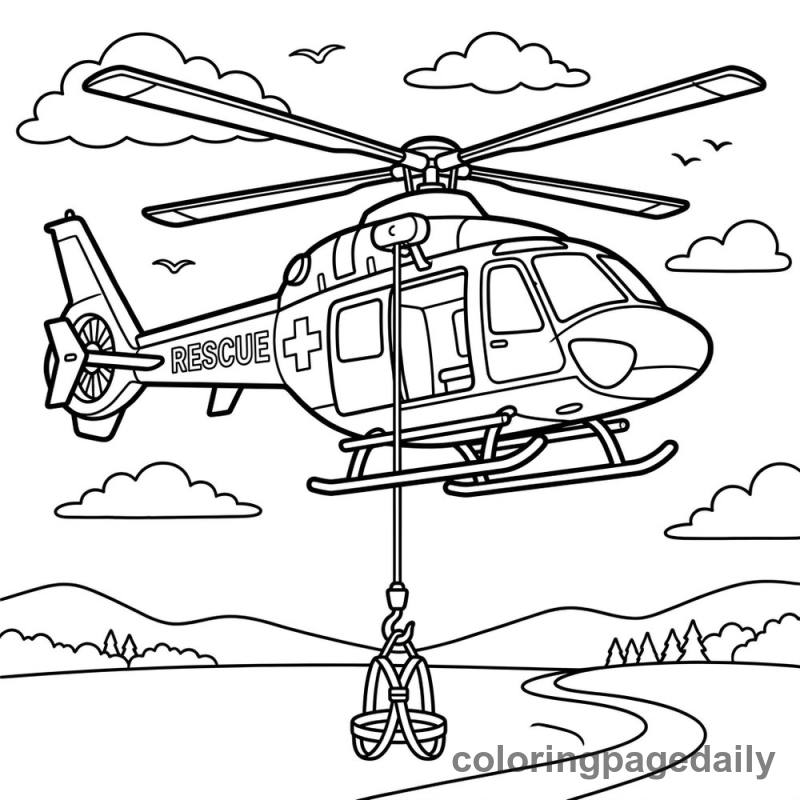 Rescue Helicopter Hovering - Daily printable coloring page in Vehicle category
