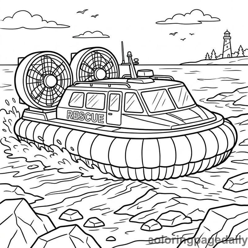 Rescue Hovercraft Coastal Glide - Daily printable coloring page in Vehicle category
