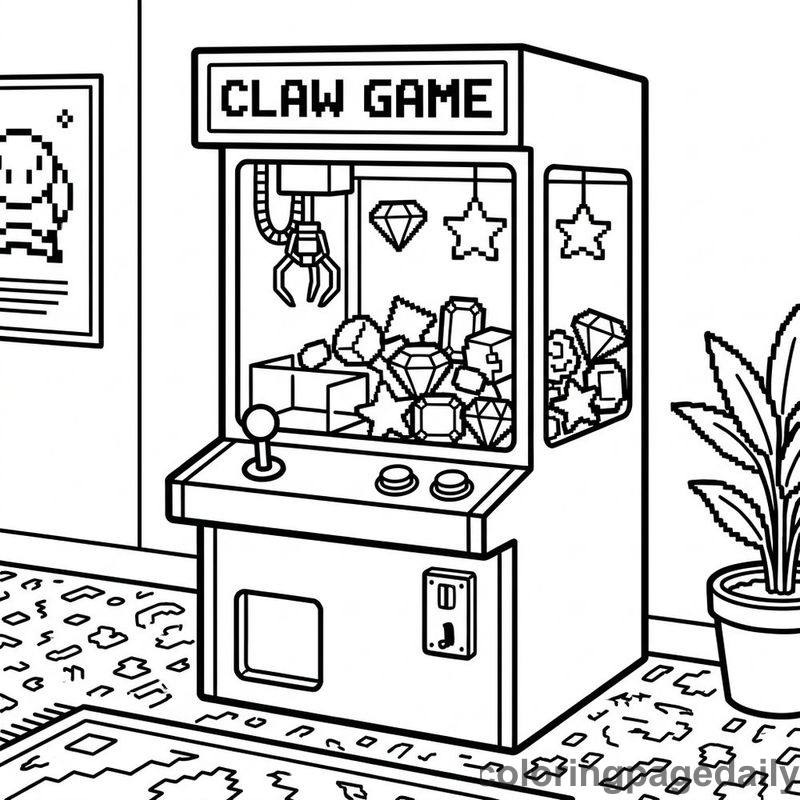 Retro Arcade Claw Machine - Daily printable coloring page in Video Games and Pixel Art category