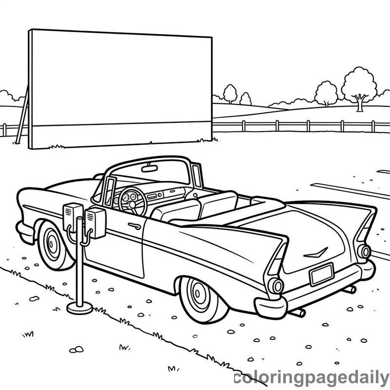 Retro Convertible Car Parked - Daily printable coloring page in Vehicle category