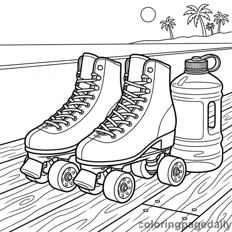 Retro Summer Roller Skates - Daily printable coloring page in Summer Vacation category