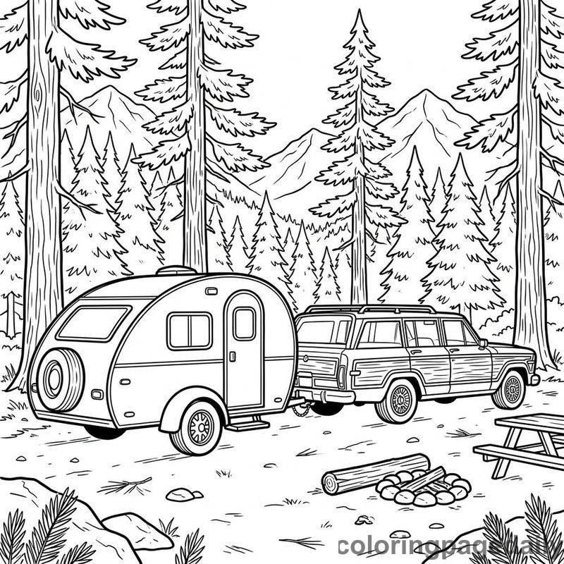 Retro Teardrop Camper Trailer - Daily printable coloring page in Vehicle category