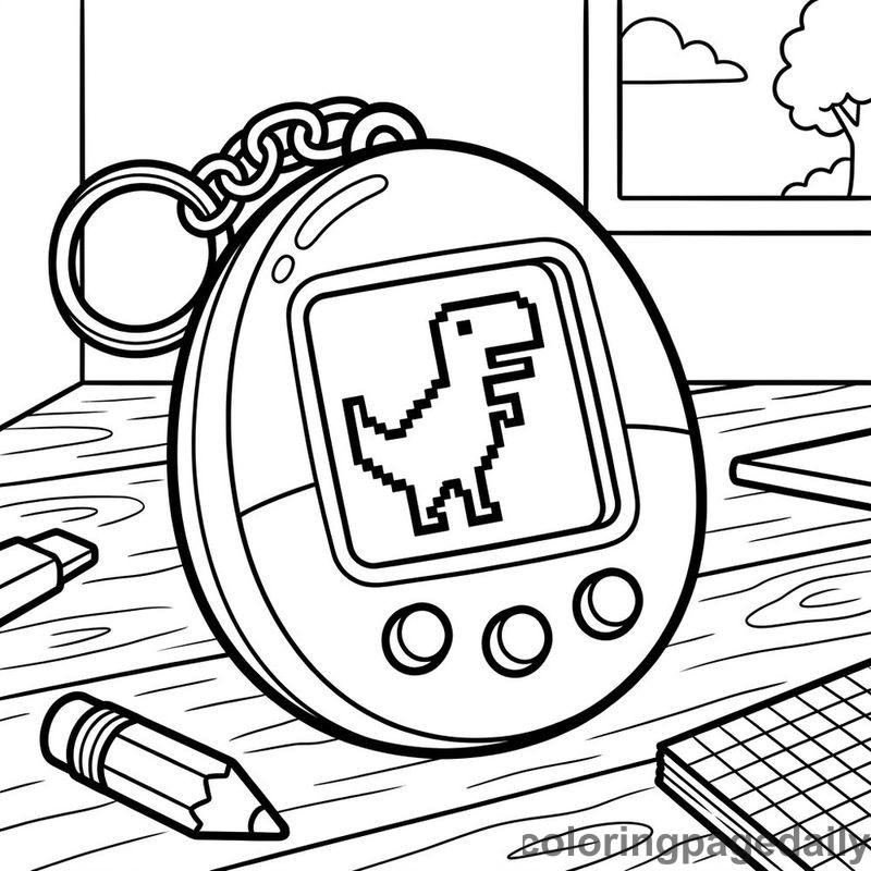 Retro Virtual Pet Keychain - Daily printable coloring page in Video Games and Pixel Art category