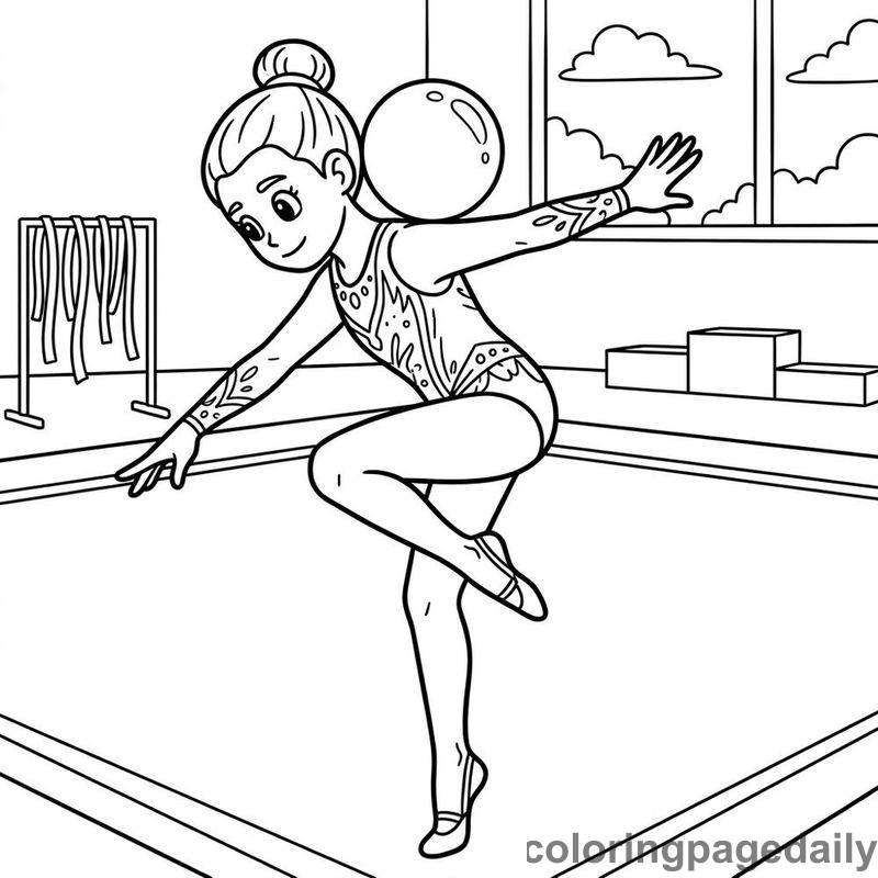 Rhythmic Gymnast Ball Balance - Daily printable coloring page in Sports category