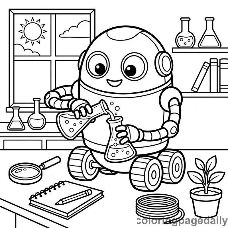 Robot Pouring Science Experiment - Daily printable coloring page in Robots and STEM category