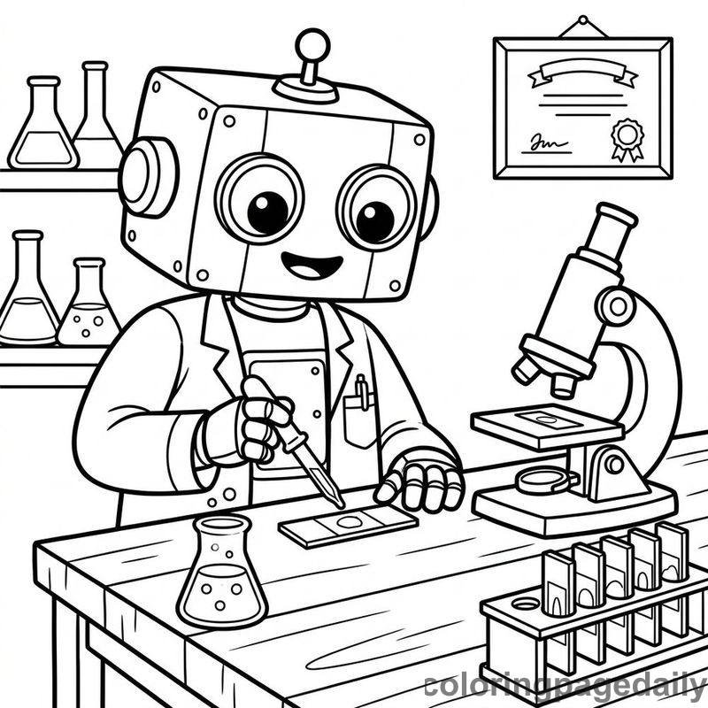 Robot Preparing Microscope Slide - Daily printable coloring page in Robots and STEM category