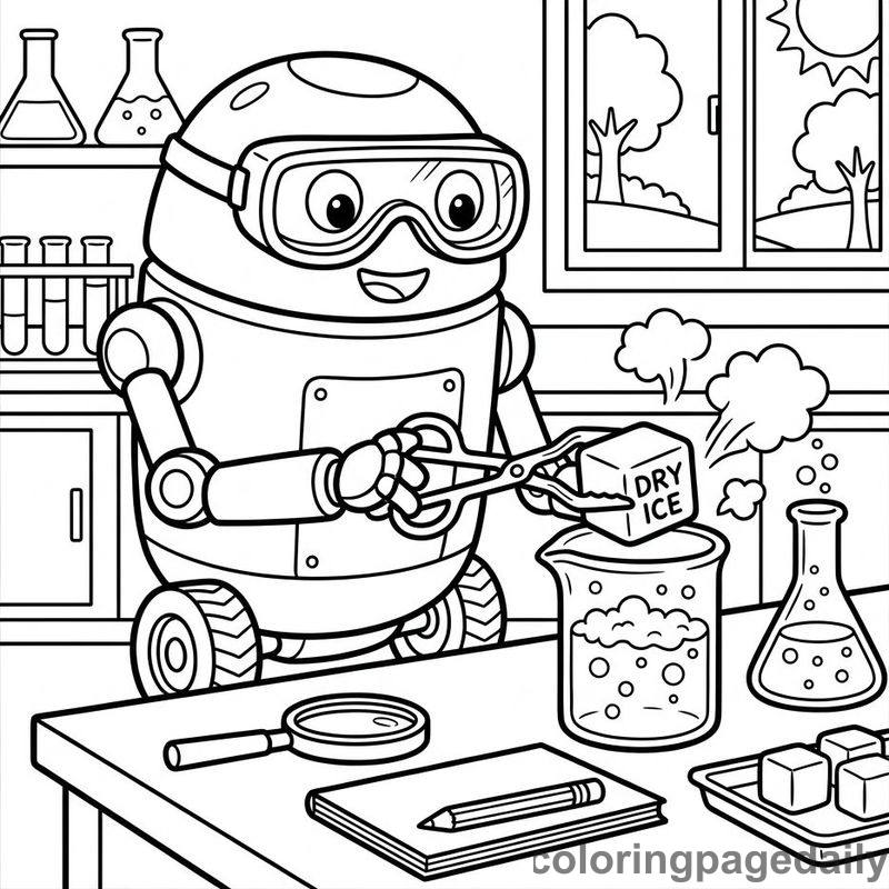 Robot Science Beaker Experiment - Daily printable coloring page in Robots and STEM category