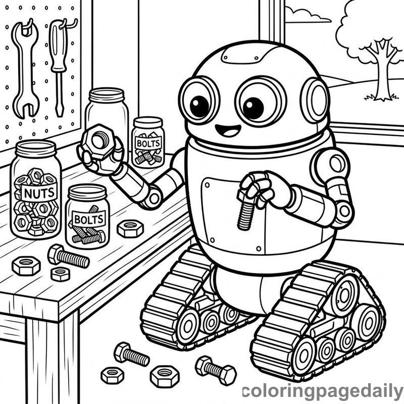 Robot Sorting Hardware Jars - Daily printable coloring page in Robots and STEM category