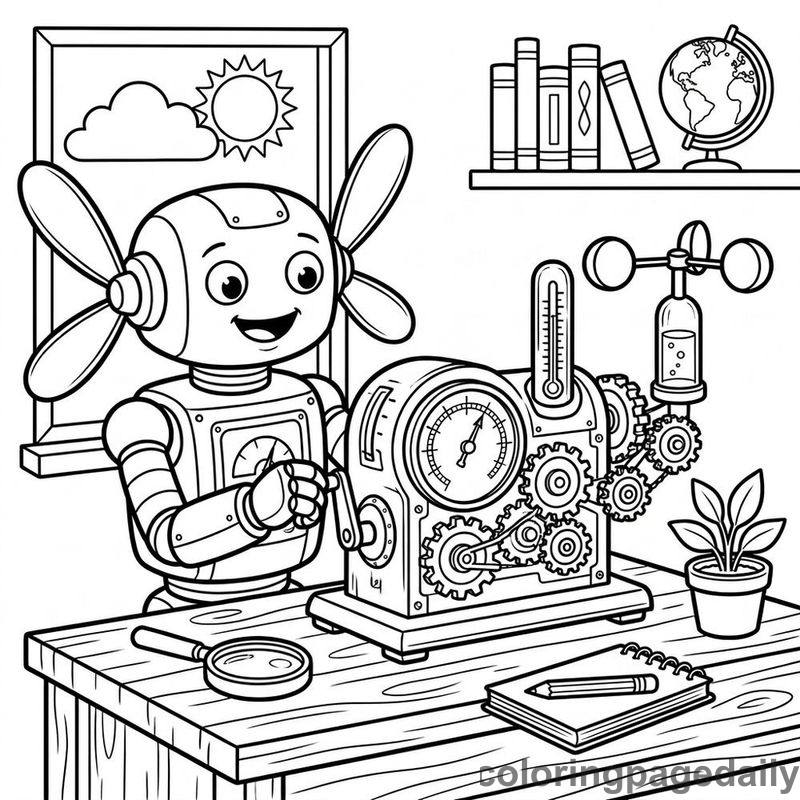 Robot Testing Weather Station - Daily printable coloring page in Robots and STEM category
