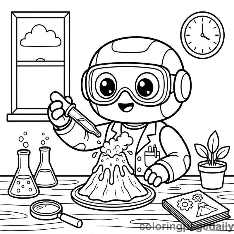 Robot Volcano Science Project - Daily printable coloring page in Robots and STEM category