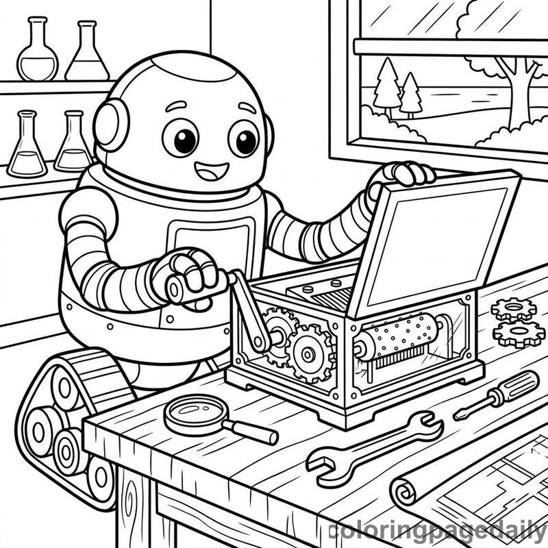 Robot Winding Mechanical Music Box - Daily printable coloring page in Robots and STEM category