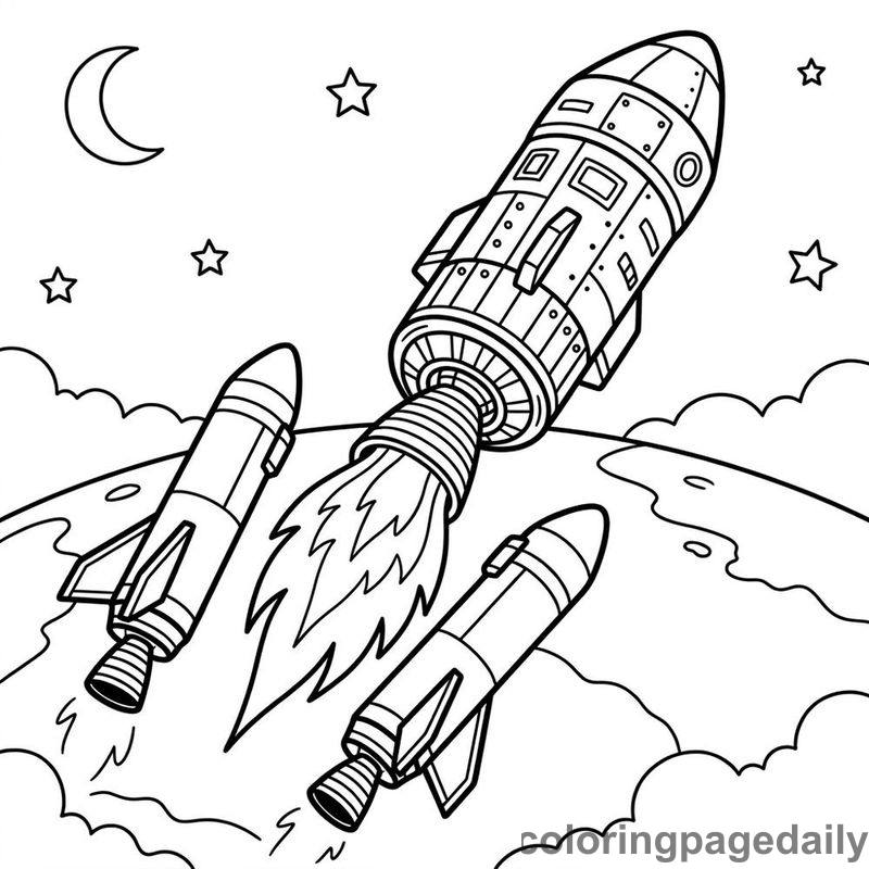 Rocket Booster Separation - Daily printable coloring page in Space category