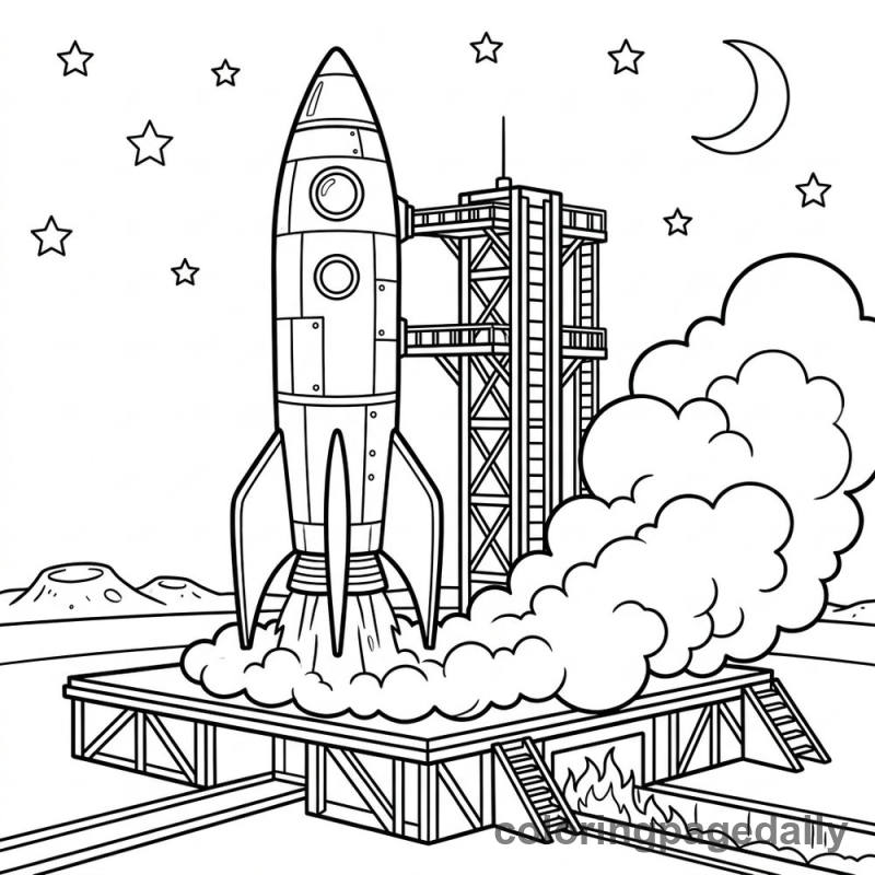 Rocket Ship Ready for Liftoff - Daily printable coloring page in Space category