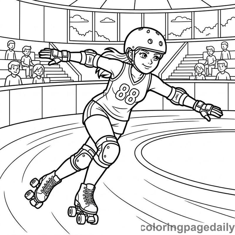 Roller Derby Skater Turning - Daily printable coloring page in Sports category