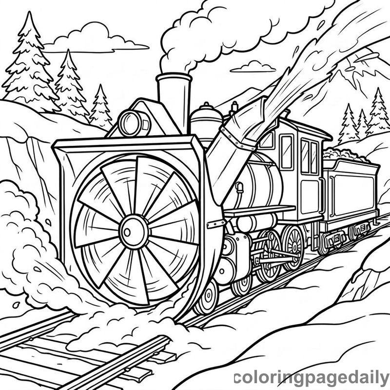 Rotary Snowplow Train Locomotive - Daily printable coloring page in Vehicle category