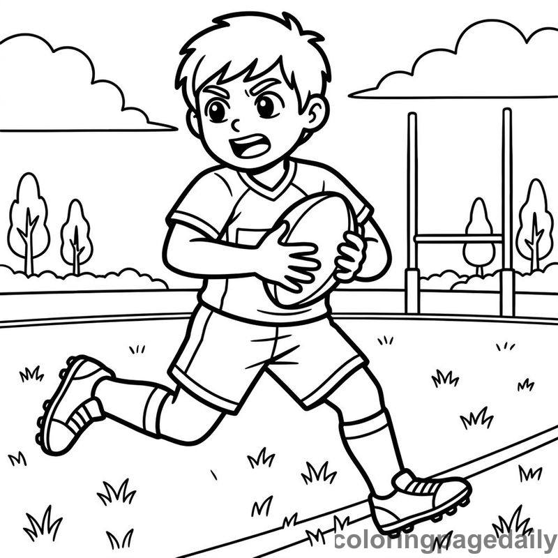 Rugby Player Running - Daily printable coloring page in Sports category