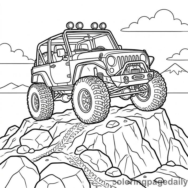 Jumper the Jeep’s Big Mountain Adventure - story illustration coloring page