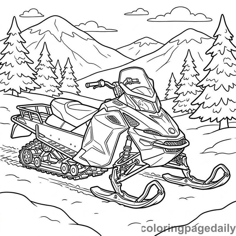Rugged Winter Snowmobile - Daily printable coloring page in Vehicle category