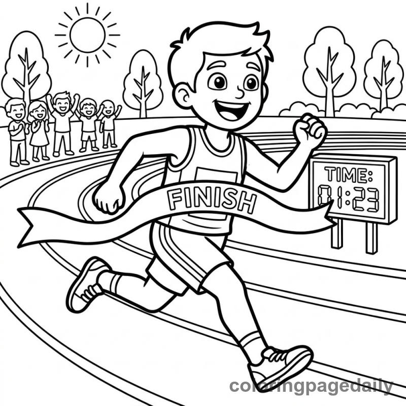 Runner Crossing Finish Line - Daily printable coloring page in Sports category
