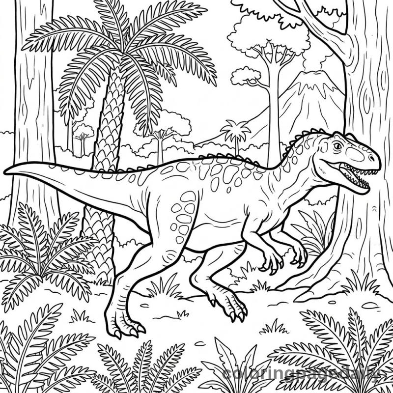 Running Allosaurus Dinosaur - Daily printable coloring page in Dinosaur category