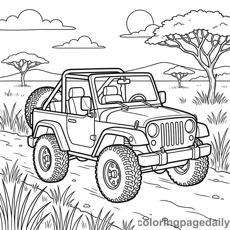 Safari Jeep Adventure - Daily printable coloring page in Vehicle category