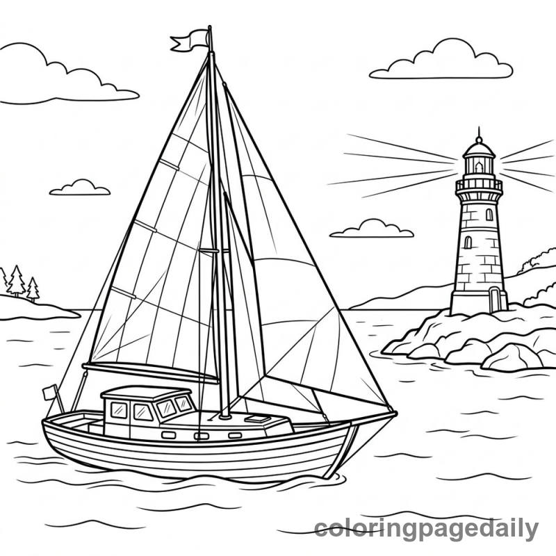 Sailboat on Calm Water - Daily printable coloring page in Vehicle category