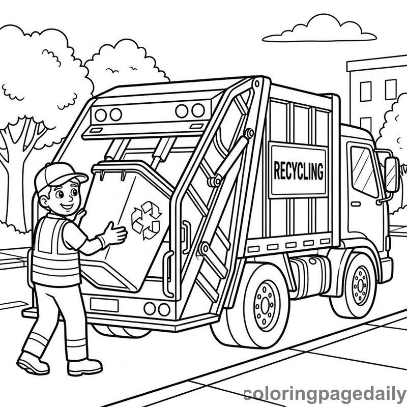 Sanitation Worker Recycling - Daily printable coloring page in Professions category