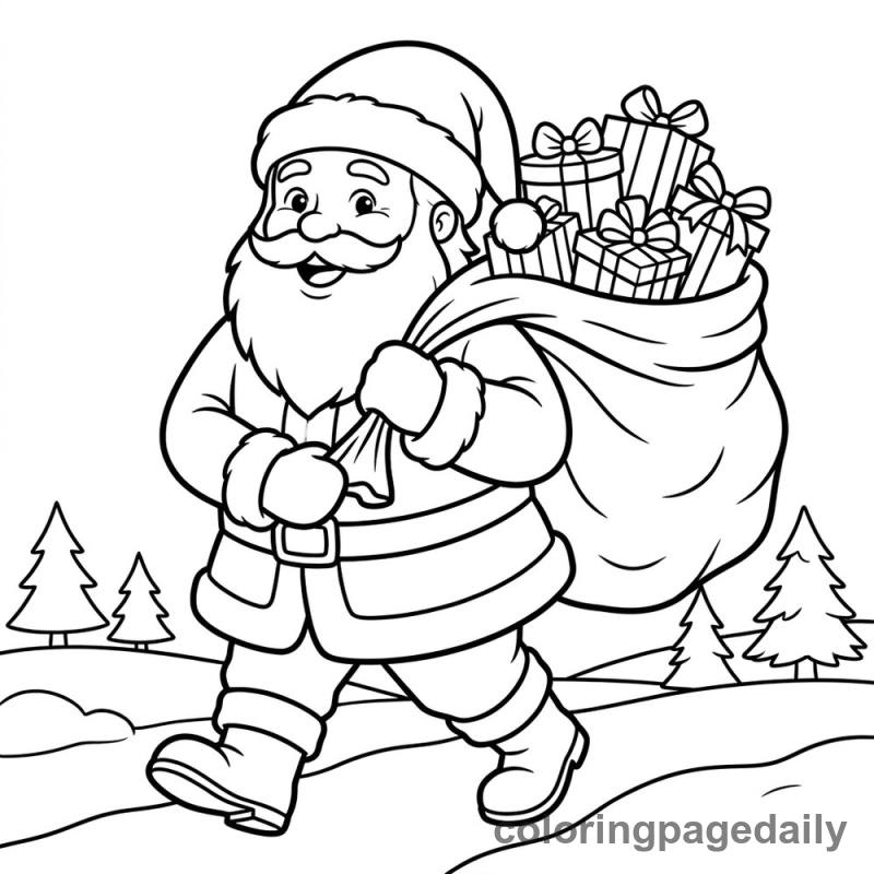 Santa Carrying Toy Sack - Daily printable coloring page in Christmas category