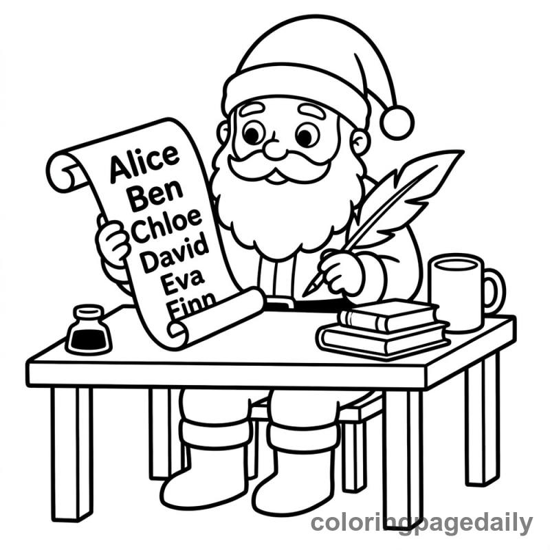 Santa Checking List - Daily printable coloring page in Christmas category