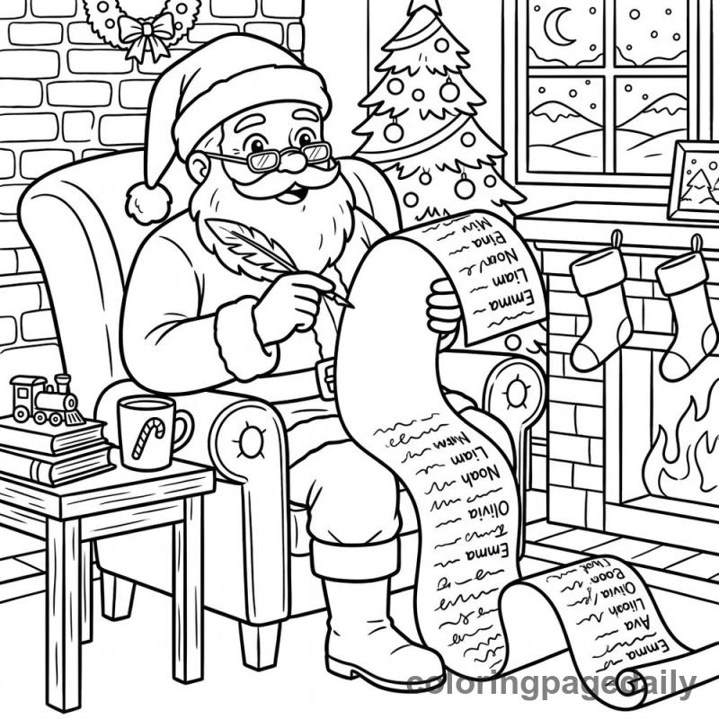Santa Checking List - Daily printable coloring page in Christmas category