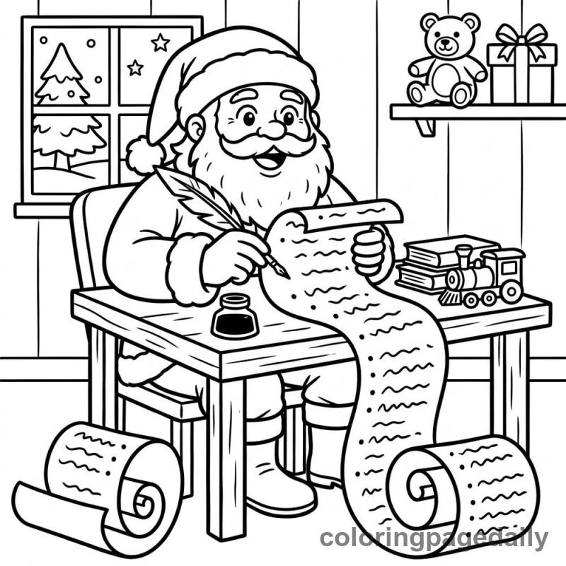 Santa Checking List - Daily printable coloring page in Christmas category