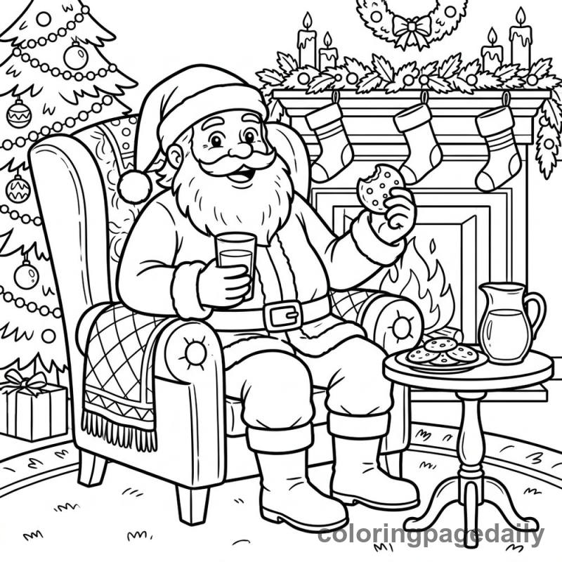 Santa's Milk and Cookies - Daily printable coloring page in Christmas category