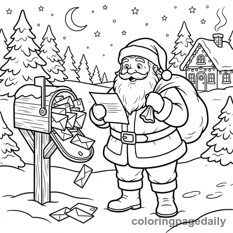 Santa Reading Christmas Letters - Daily printable coloring page in Christmas category