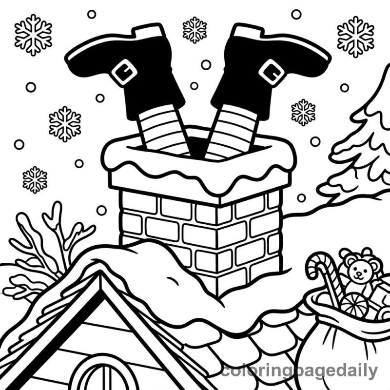 Santa Stuck In Chimney - Daily printable coloring page in Christmas category