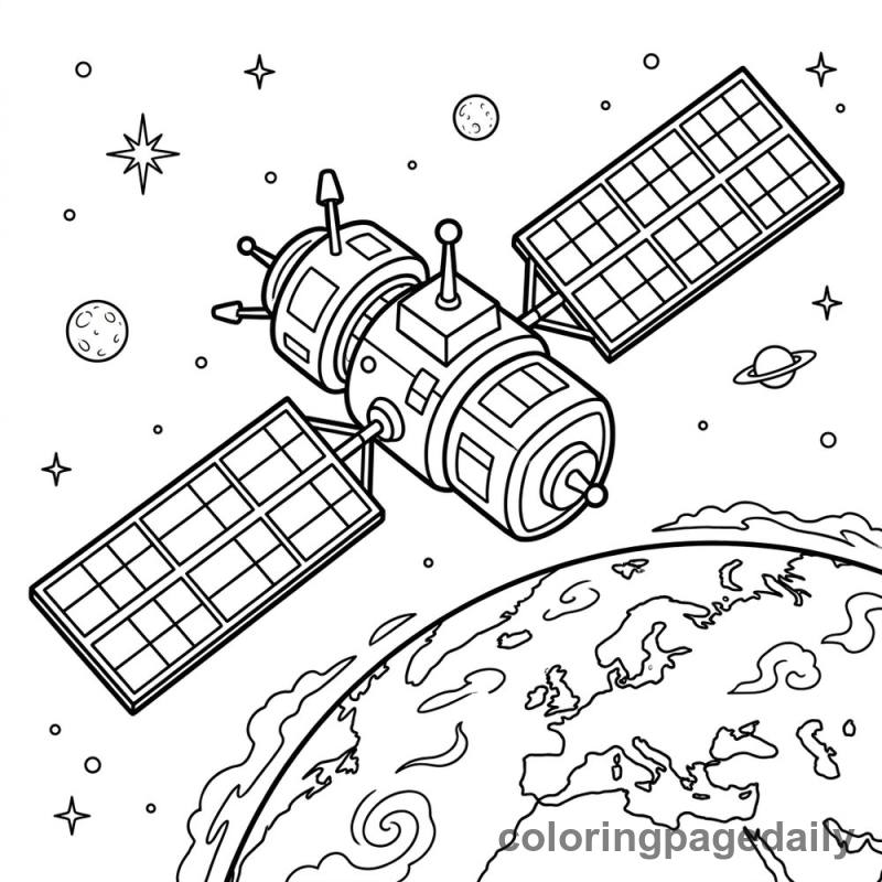 Satellite's Silent Orbit - Daily printable coloring page in Space category