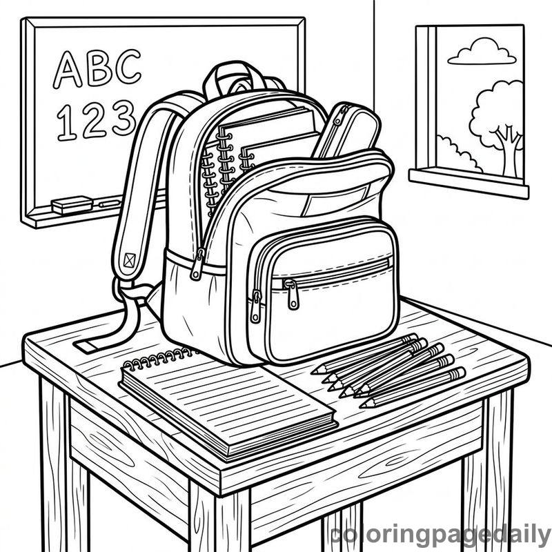 School Backpack And Pencils - Daily printable coloring page in Back to School category