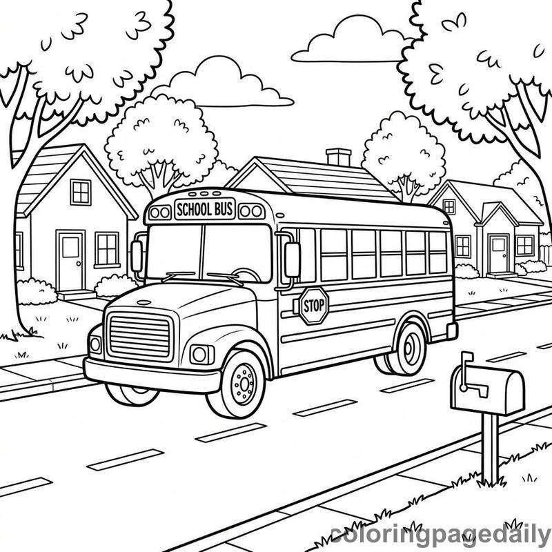School Bus Driving - Daily printable coloring page in Vehicle category