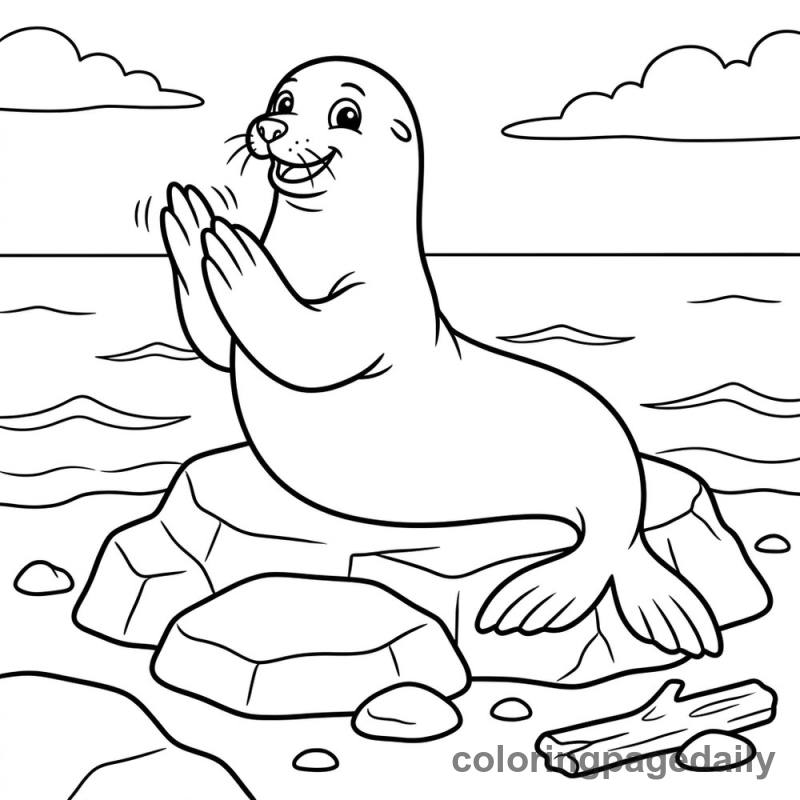 Sea Lion Clapping - Daily printable coloring page in Ocean and Underwater Life category