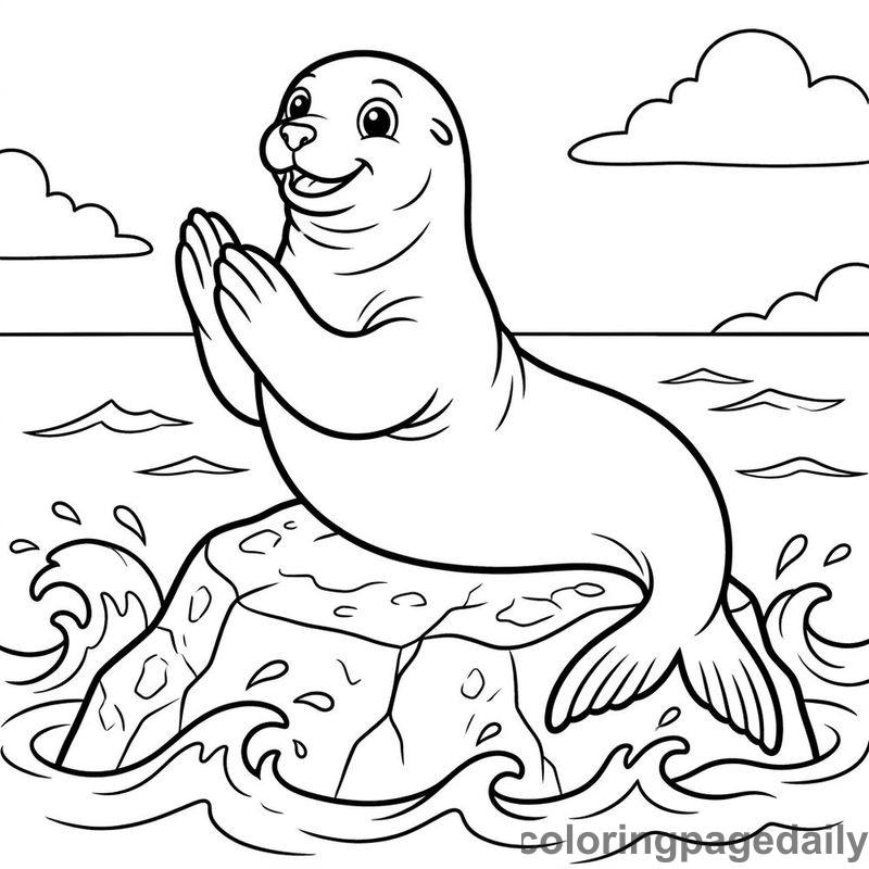 Sea Lion Clapping - Daily printable coloring page in Ocean and Underwater Life category