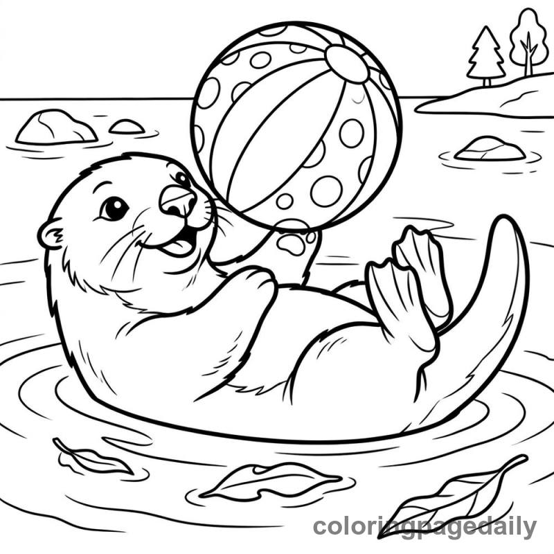 Sea Otter Balancing Ball - Daily printable coloring page in Animals category