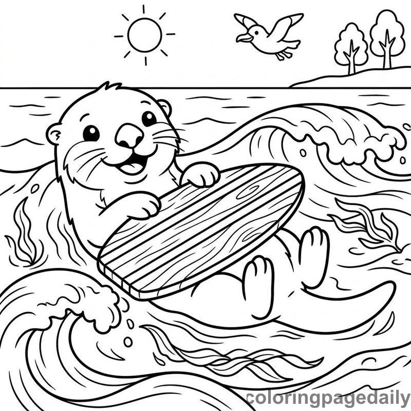 Sea Otter Balancing Boogie Board - Daily printable coloring page in Ocean and Underwater Life category