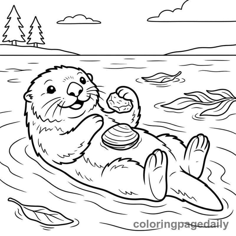 Otter's Clever Snack - Daily printable coloring page in Animals category