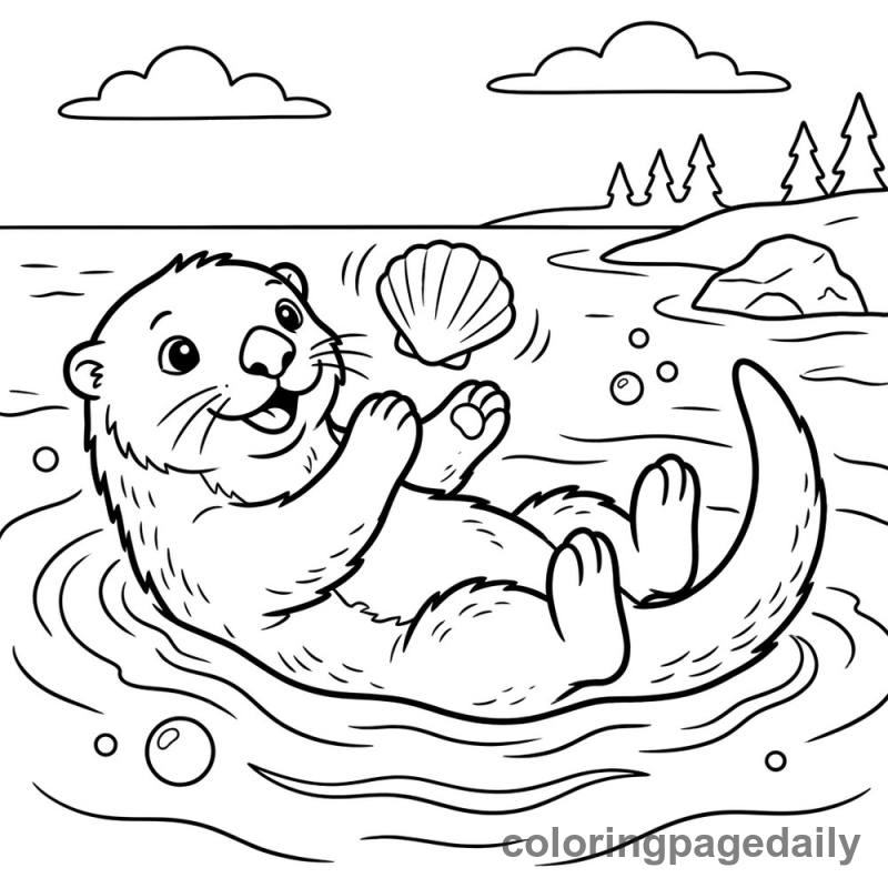 Otter's Clam Juggle - Daily printable coloring page in Animals category
