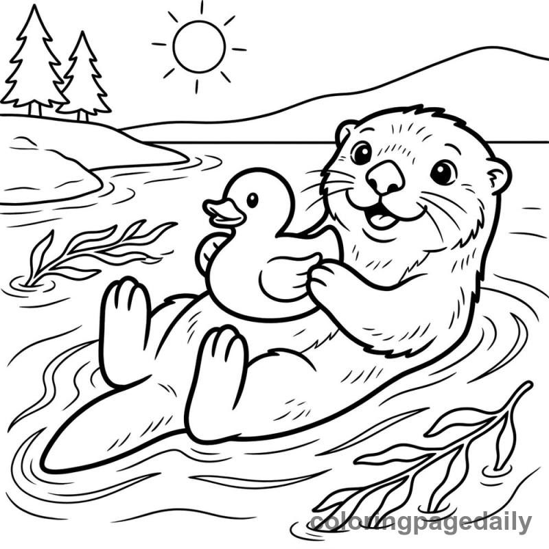 Sea Otter Rubber Duck - Daily printable coloring page in Animals category