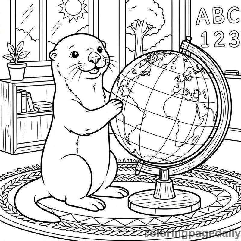 Sea Otter Spinning A Globe - Daily printable coloring page in Animals category