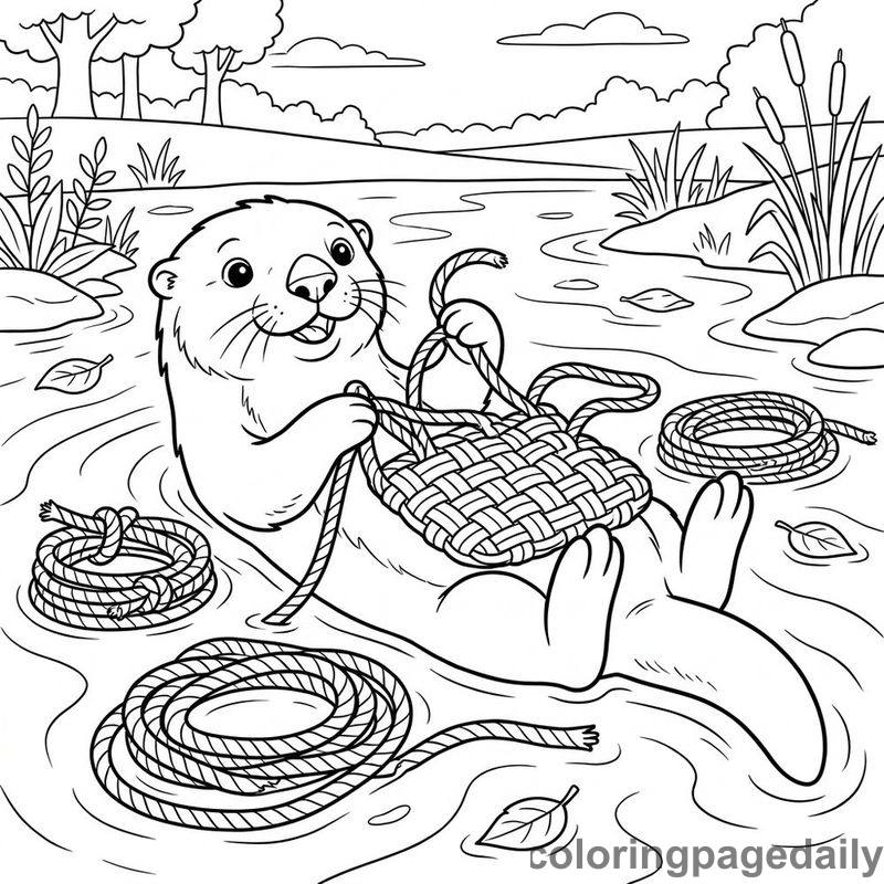 Sea Otter Weaving Recycled Bag - Daily printable coloring page in Animals category