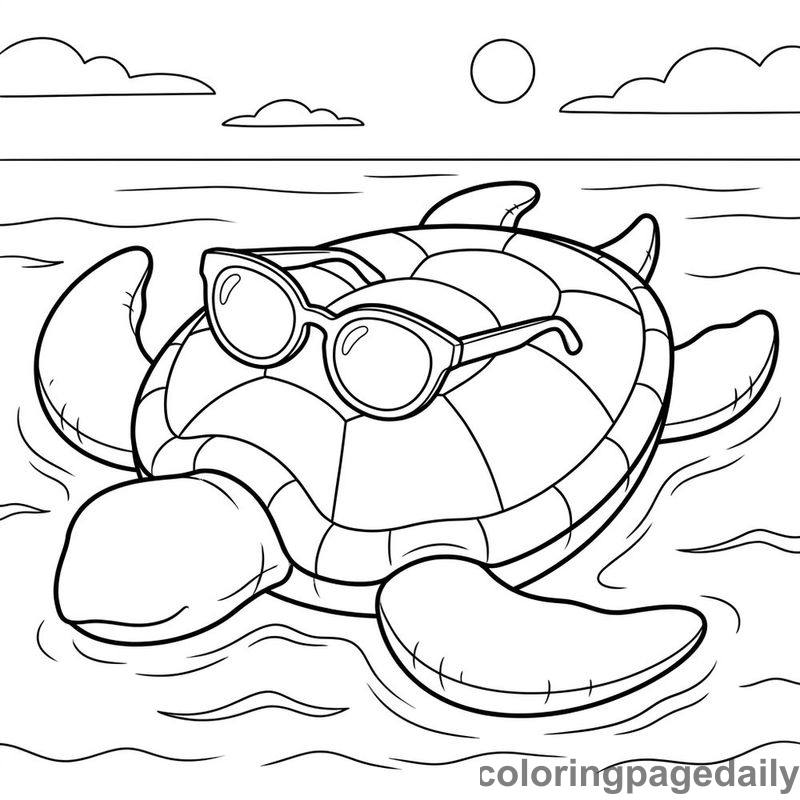 Sea Turtle Pool Float - Daily printable coloring page in Summer Vacation category