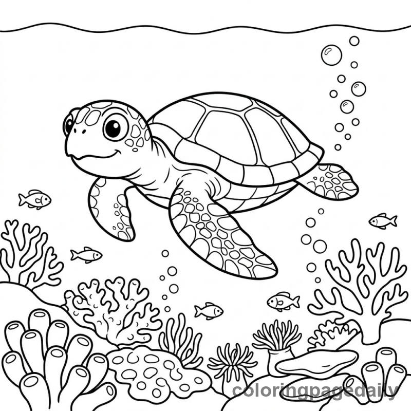 Sea Turtle Swimming - Daily printable coloring page in Ocean and Underwater Life category