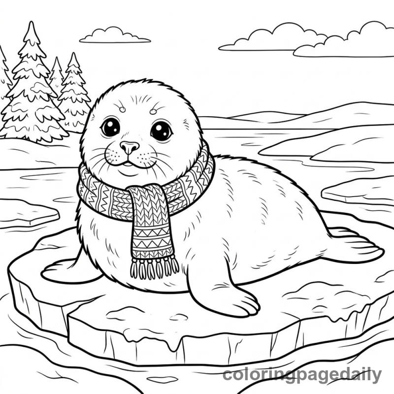 Seal Pup Scarf - Daily printable coloring page in Winter and Snow Season category